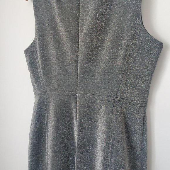 TOMMY HILFIGER Metallic Threads Silver Holiday Party Dress NYE Outfit Fitted 8 - Picture 7 of 9